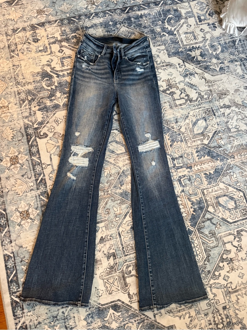 Women's Distressed Flare Jeans - Dark Blue